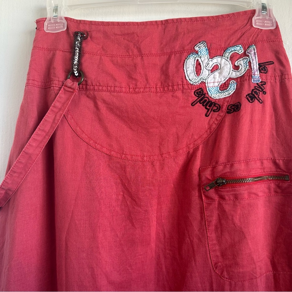 RARE Desigual Vibrant Coral Red Embroidered Appliquéd Cotton Boho Harem Pants - Picture 6 of 13